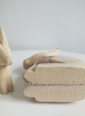 zakka木质做旧兔子diy粗坯摆件