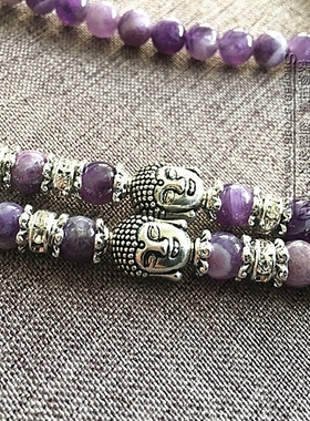 梦幻紫水晶银色泰国佛牌毛衣项链