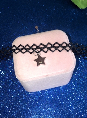 s925纯银五角星蕾丝项圈黑色choker脖子颈带女锁骨链日韩百搭少女