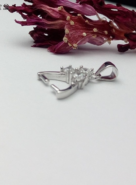 s925纯银金镶水钻圆珠吊坠托空托