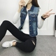 Mùa thu 2019 sản phẩm mới của phụ nữ lỗ tay áo vest vai cỡ lớn denim vest retro nhỏ vest ngắn - Áo vest áo khoác kaki nữ Áo vest