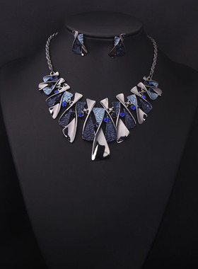 新娘短款彩色宝石夸张首饰套装