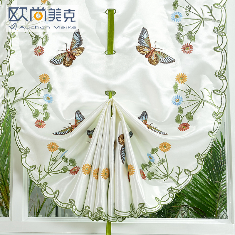 歐尚美克田園客廳窗紗提拉簾升降簾氣球簾刺繡成品遮光窗簾羅馬簾