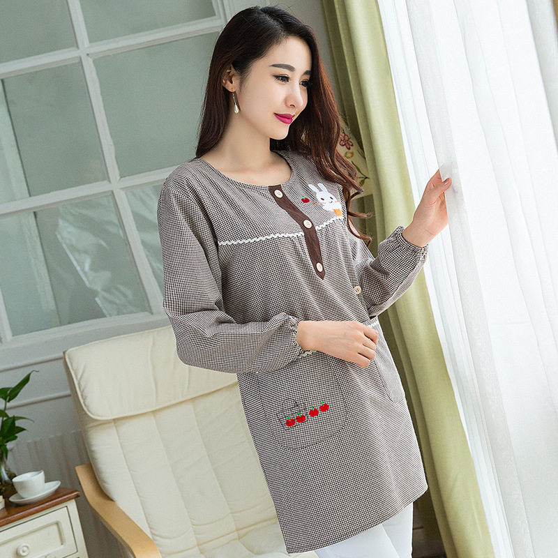 家里家外韩版棉质加长防水围裙家居厨房长袖可爱成人罩衣女款包邮,淘宝优惠券,粉丝福利购,淘宝优惠卷