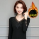 Mùa thu đông 2019 mới áo sơ mi ren đáy quần nữ dài tay phiên bản Hàn Quốc của quần áo ấm hoang dã dày cộng với thủy triều nhung - Áo ấm