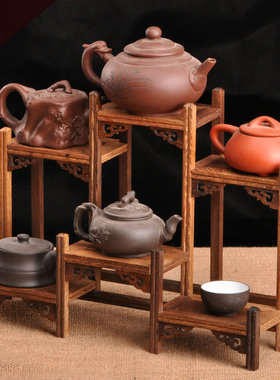 红木质工艺品摆件鸡翅木小博古架 实木中式摆件多宝阁茶壶架 底座