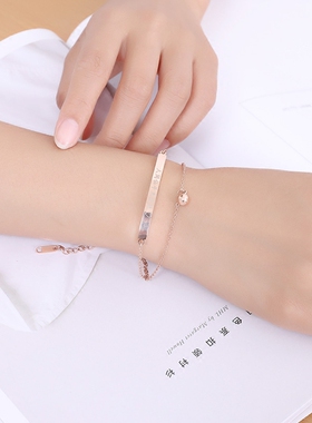 玫瑰金手链女学生刻字