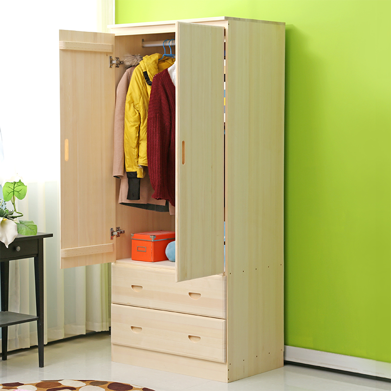 纯实木衣柜定制原木经济型三两门组装成人卧室全实木儿童衣橱松木