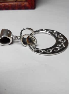 纯银复古月亮平安扣宝石吊坠托