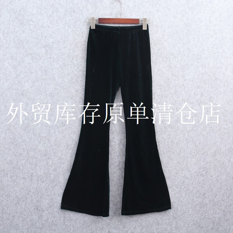 自制新品推荐掌柜喇叭修身松紧金丝绒弹力新女装休闲裤黑色微喇裤