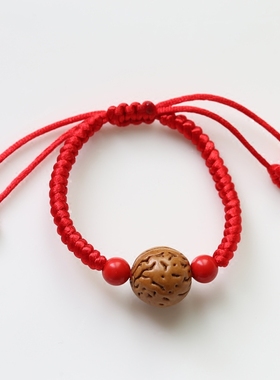 婴儿防惊吓平安桃核朱砂手链