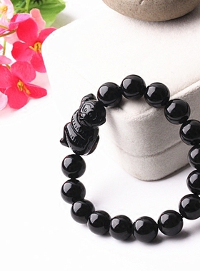 天然黑曜石猴子手链水晶猴子手串