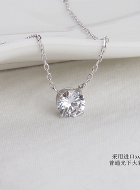 单钻锁骨S925纯银甜美学生项链