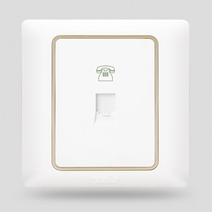 TJ天基开关插座雅致系列一位单电话插座超薄面板雅白色带内饰框