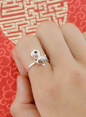 复古999纯银戒指女女足银食指