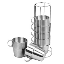 Stainless steel double layer cup outdoor no magnetic cup picnic thermal insulation anti-scalding coffee 6 beer mug 6 parts suit 4 pieces