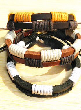 韩版真皮双层朋克风情侣配饰手链