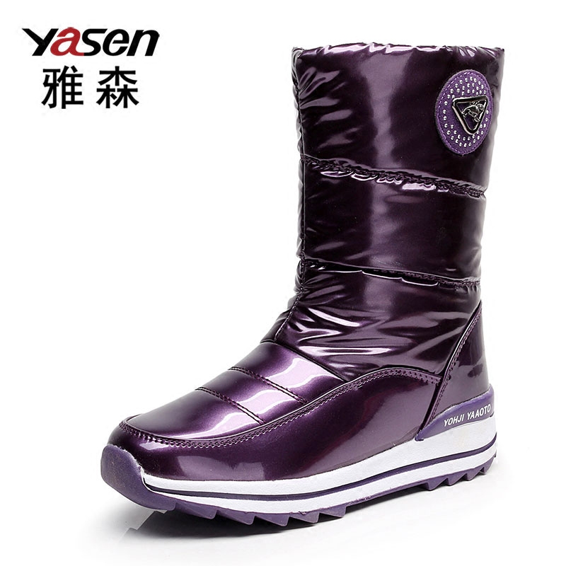 雅森旗舰店冬季雪地靴女中筒高新款时尚防水防滑加绒加厚棉鞋保暖长靴子0