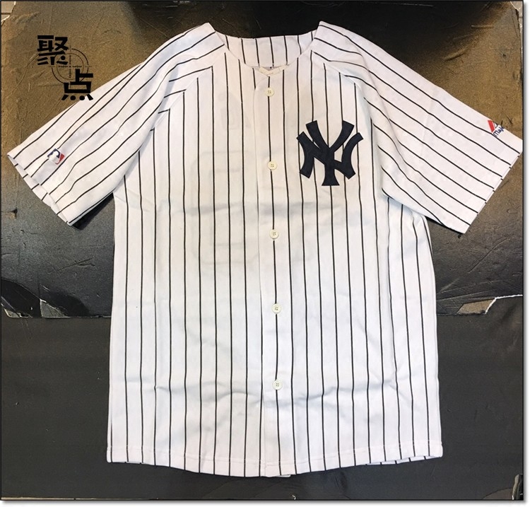 聚点 MLB棒球大联盟纽约洋基队40号王建民白条纹棒球球衣_虎窝淘