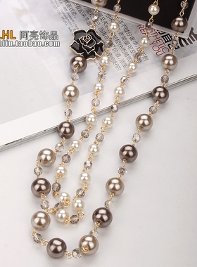 双层珍珠项链挂件韩版长款