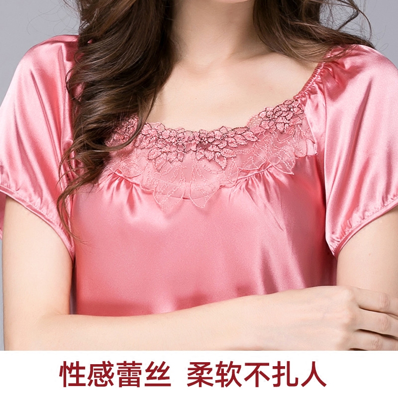 短袖夏季性感冰丝吊带中年胖mm睡裙 斐艾娜内衣睡裙