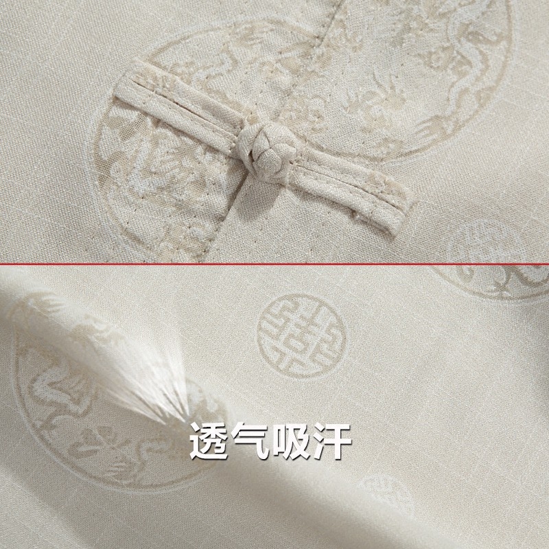 中国风爸爸夏装中老年唐装男短袖上衣中式大码夏季棉麻衬衫爷爷装 - 图2