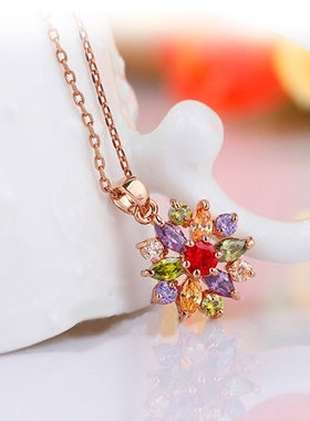 韩国七彩色短款花朵闺蜜女友锆石