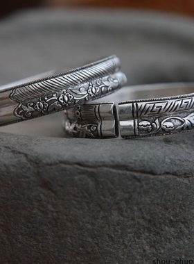 抱朴079-S999足银纯手工双轨手镯·六锻锦（一对共十二锻锦）