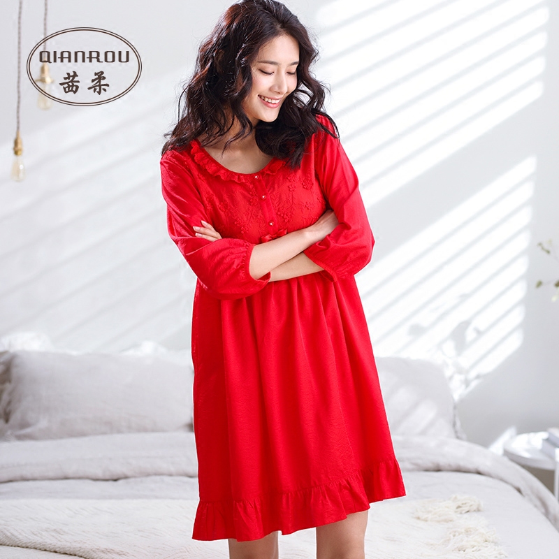 茜柔2018新款春夏天丝麻丝绸睡裙 茜柔睡裙