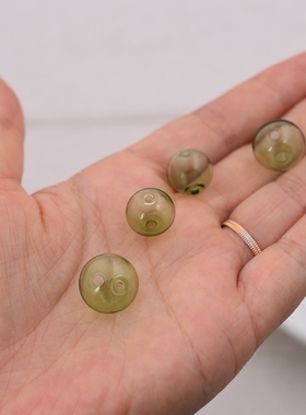 绿色透明双孔玻璃球 12mm14mm空心球 手工材料饰品diy配件 等孔