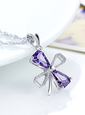 925银项链女时尚紫色四叶草吊坠