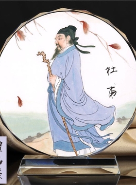 古代画像水晶手工书房摆件