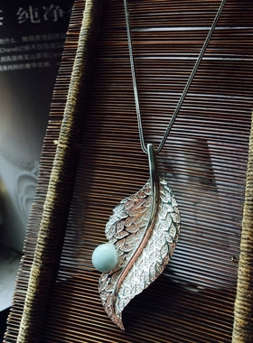 龙泉青瓷青瓷釉滴时尚包银饰品锁骨项链棱形吊坠首饰个性生日礼品