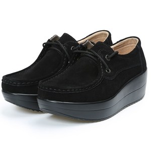 伟登秋季新款真皮松糕鞋女厚底豆豆鞋百搭坡跟防水台摇摇鞋女单鞋