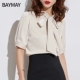Áo sơ mi tay ngắn 2019 hè mới của phụ nữ Hàn Quốc thắt nơ khí chất hoang dã chuyên nghiệp áo voan - Áo sơ mi sơ mi tay lỡ Áo sơ mi