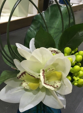 成品仿真蓝色茶几托盘花艺玻璃瓶