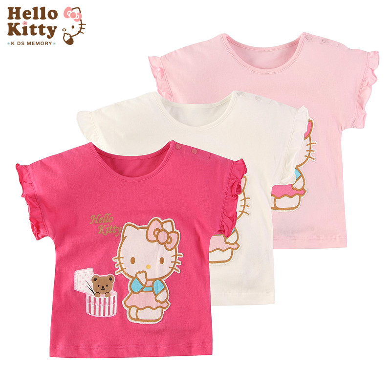 Hello Kitty正品女童夏薄款純棉圓領短袖T恤寶寶卡通休閒百搭T恤