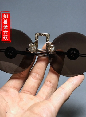 特价民国眼镜仿古铜茶晶框架水晶