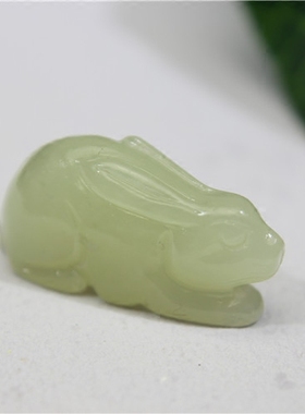 天然和田玉属相兔立体证书吊坠