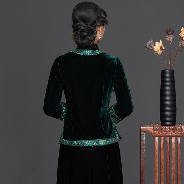 ປັບປຸງຊຸດເສື້ອສັ້ນ cheongsam velvet ສໍາລັບຜູ້ຍິງ