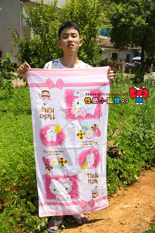 包郵hello kitty 凱蒂貓白色卡通浴袍純棉浴巾兒童沙灘巾洗澡毛巾