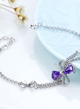 紫色四叶草时尚风生日礼物银手链