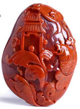 鱼跃四川凉山火焰纹证书南红玛瑙