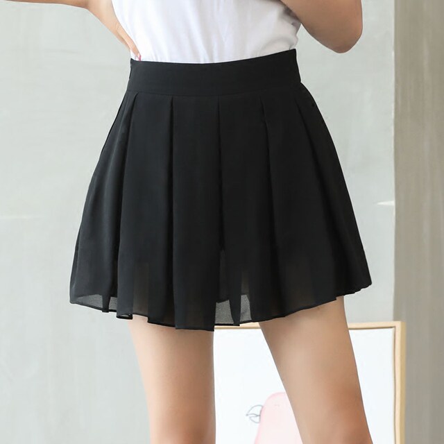 Skirt with ruffled large size chiffon high waist black