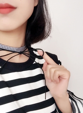 choker手工制作黑白格子锁骨链