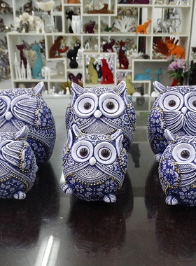 不听猫头鹰欧式风隔板树脂工艺品