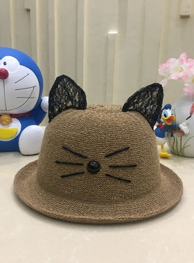 甜美卷边猫咪耳朵渔夫可爱帽子