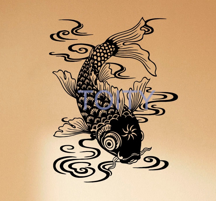 双鱼戏水贴画日本锦鲤贴纸Koi Fish寿司店玻璃贴东瀛日式装饰墙贴 - 图1