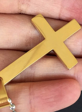钛钢金色吊坠项链皮绳倒十字架