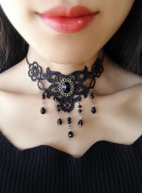 欧式哥特风遮疤痕黑色蕾丝项链